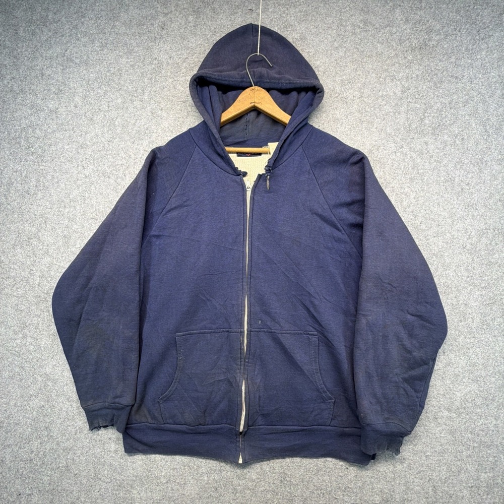 Vintage Big Yank Thermal Lined Zip Up Hoodie Blue Sweatshirt XL Thrashed Faded